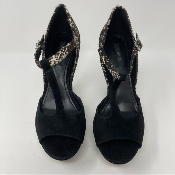 Rachel Zoe Suede and Ponyhair Animal Print Wedge Platform Shoes Size 8 Mob Wife - Picture 3 of 16